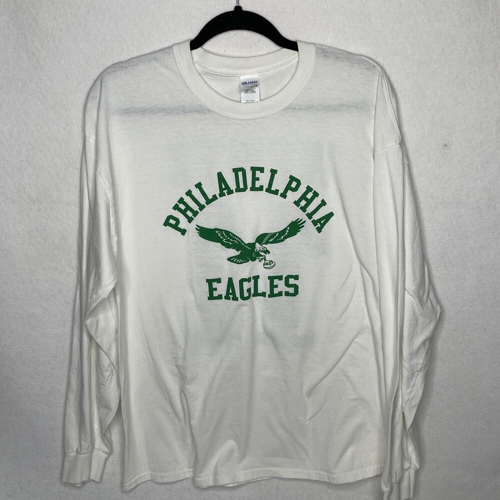 Gildan Mens Philadelphia Eagles Wentz 11 Long Sleeve White Size XL Shirt Cotton
